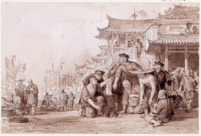 Kantoner Lastkahnführer kämpfen mit Wachteln, 1843 von Thomas Allom